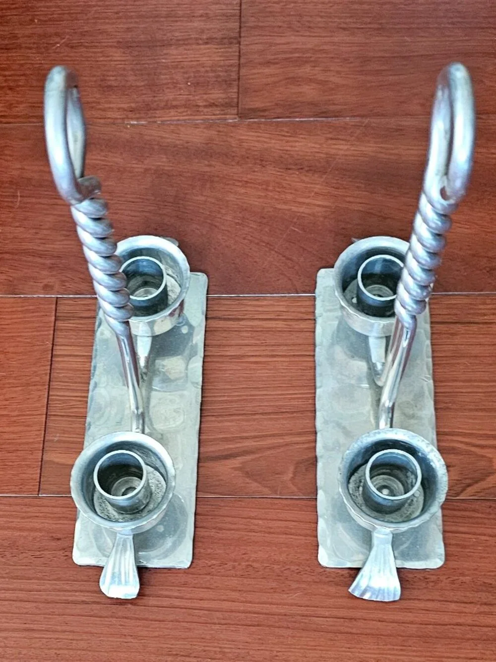Vintage BW Buenilum Hand-Forged Hammered Aluminum Double Candle Candelabra | MCM